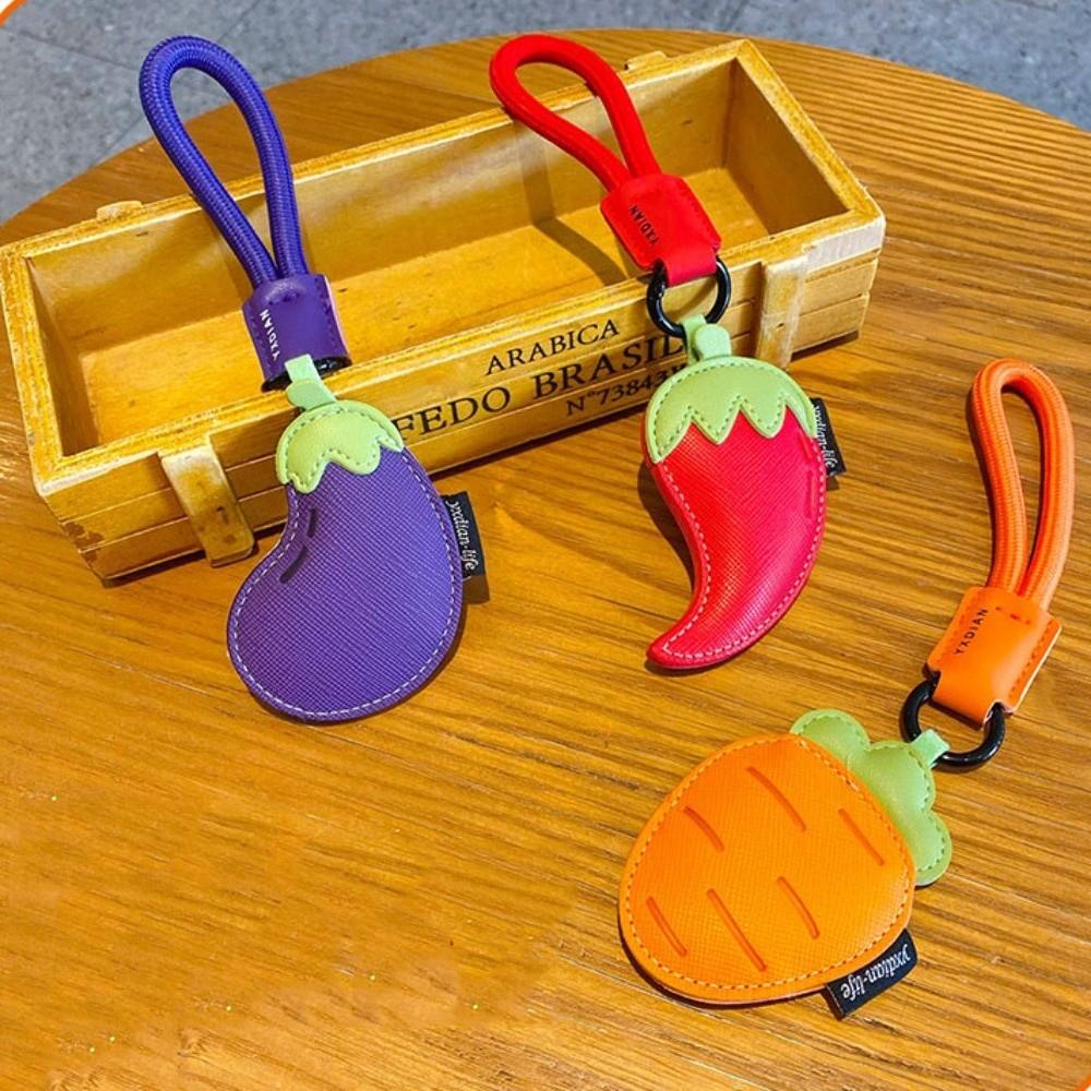 Eggplant PU Leather Bag Pendant Cartoon Car Keyring Funny Vegetable Keychain  Students