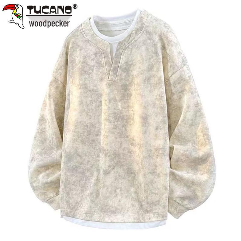 

TUCANO Men s Faux Two-Piece Retro Loose Fit Crew Neck Sweatshirt 2XL