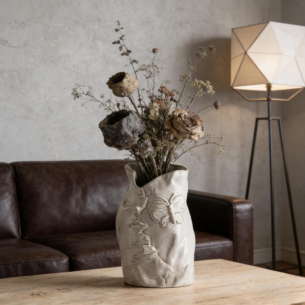 French Retro Cream Ceramic Vase for Floral Arrangements – Elegant Living Room & Dining Table Decor