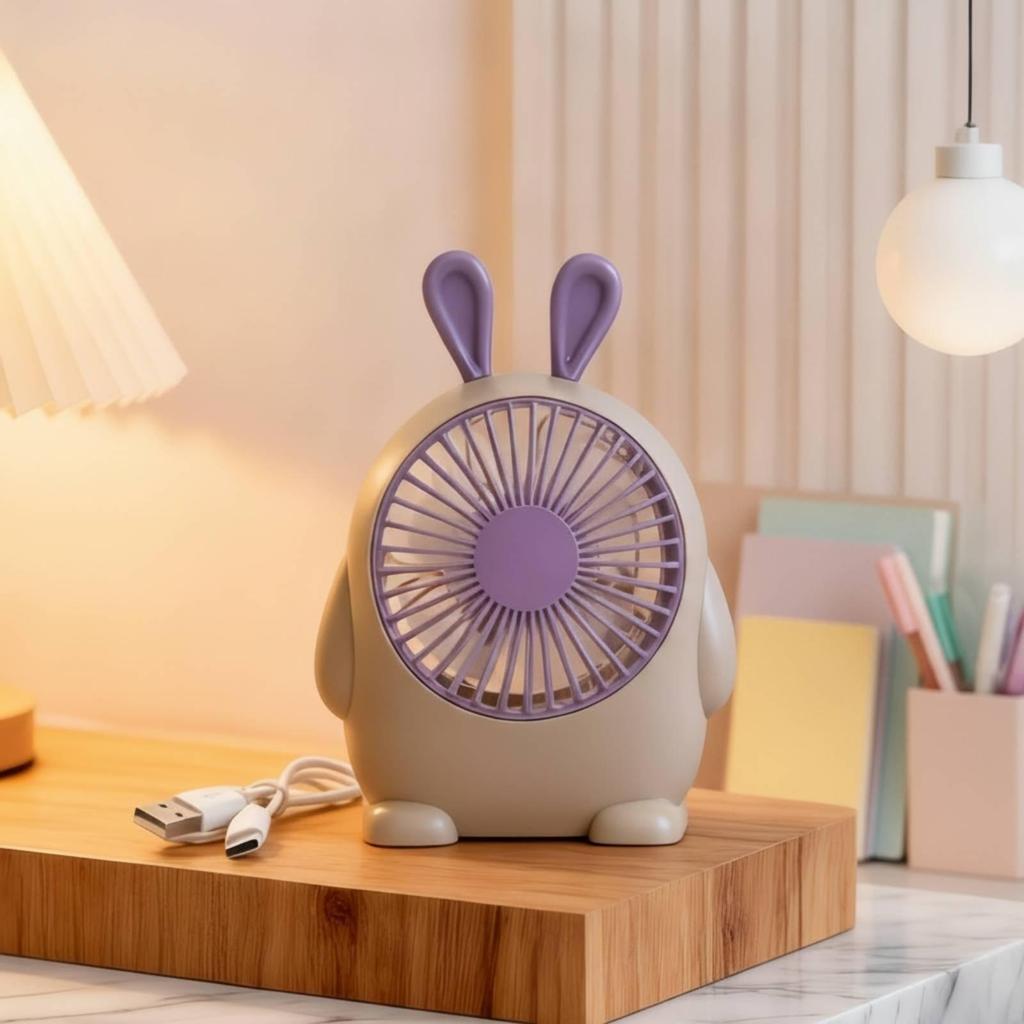 5xSmall Tabletop Fan Circular Grille USB Desk Stable Base for Desktop, Dorm Room Pink Rabbit