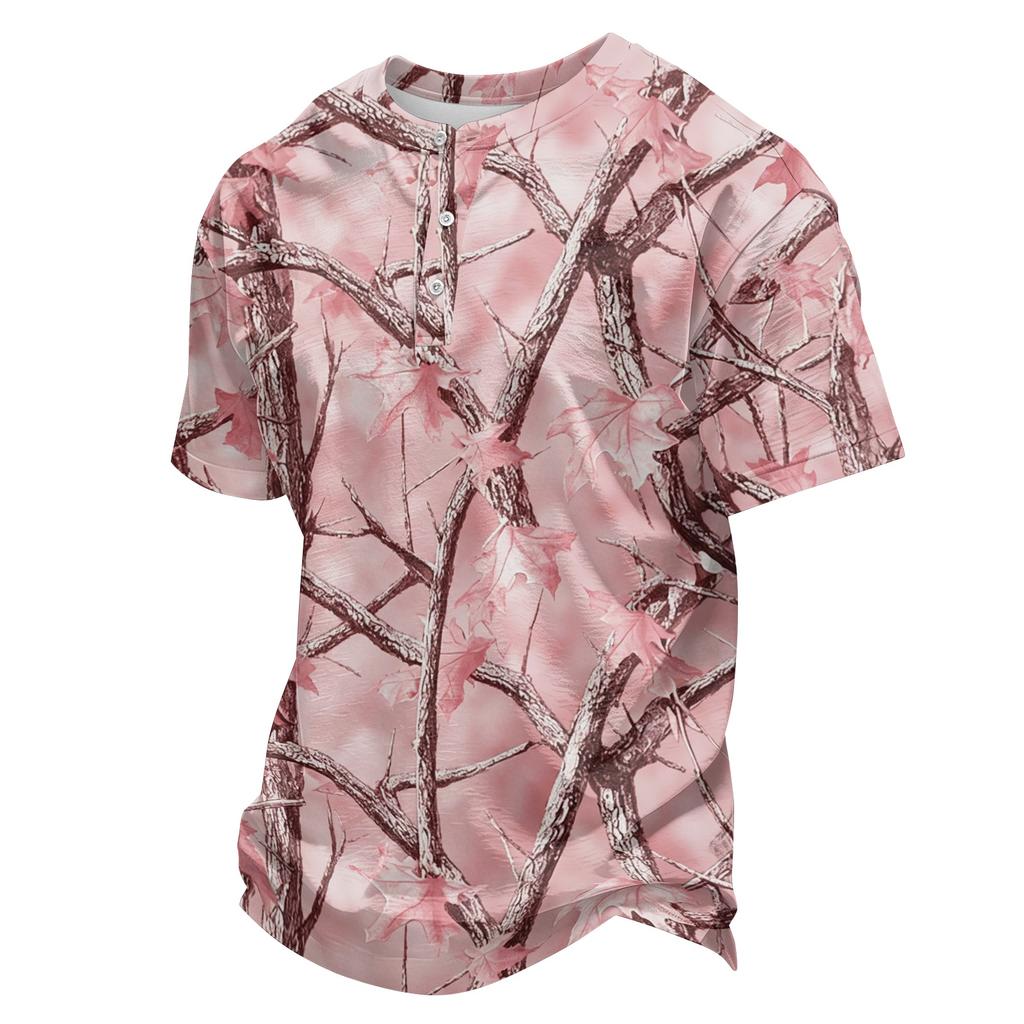 Herren Casual Hemd mit Knöpfen Kurzarm Leicht Atmungsaktiv Camouflage-Print