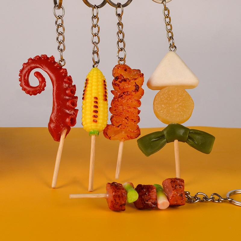 Spiedino di Calamari Pvc Porta Chiave Auto Chiave di Casa Cibo Finto Portachiavi Spiedino Simulatione Portachiavi Barbecue Moda Coreana Gioielli Ciondolo per Borsa