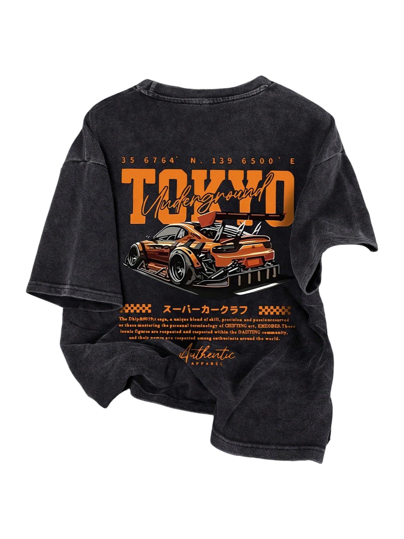 

Стирка, Двусторонний принт Tokyo Underground Racing, 100% Хлопок, Оверсайз, Короткий рукав, Футболка L чёрный