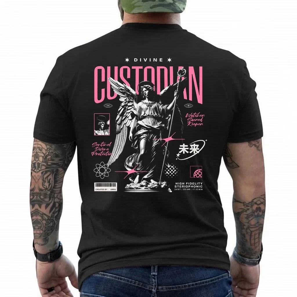 Divine Custodian Angel T-Shirt Pink Gothic Statue Graphic Tee Streetwear S