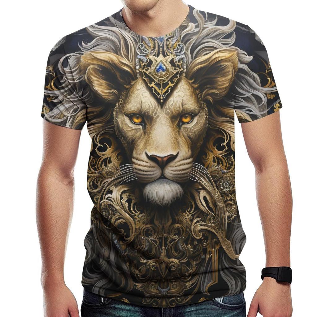 Letní tričko s kulatým výstřihem a 3D potiskem lva, módní ležérní pánské tričko s krátkým rukávem