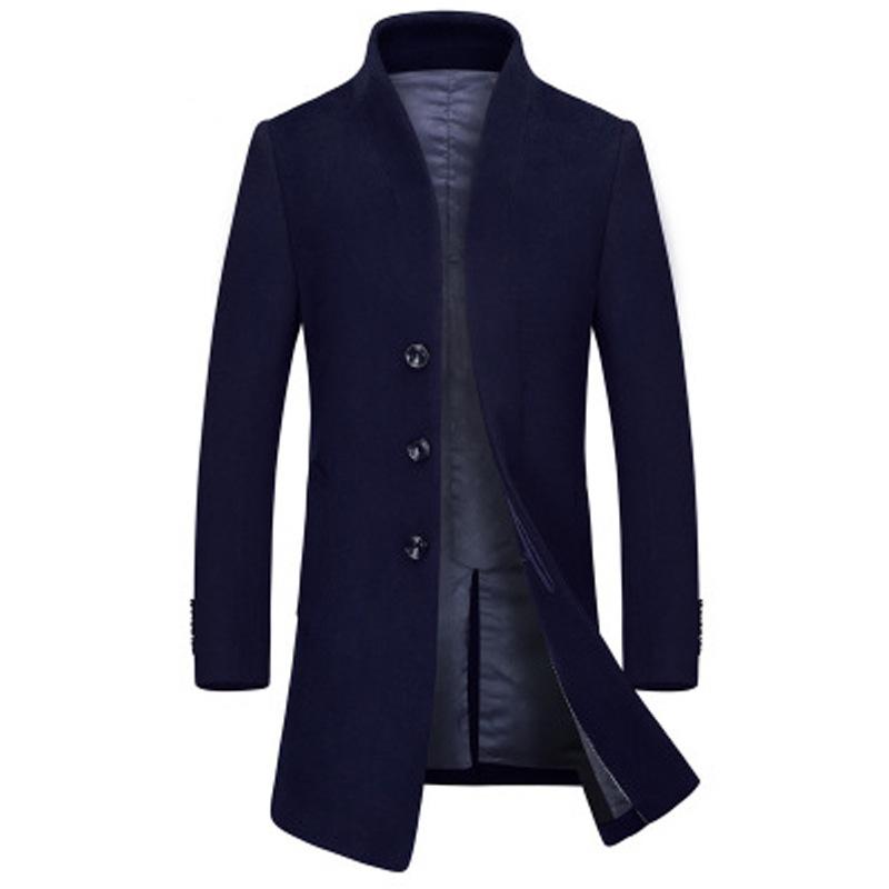 Autumn and Winter Men's Woolen Coat Fashion Monk Collar Woolen Trench Coat Men's Cotton Thickened Woolen Coat