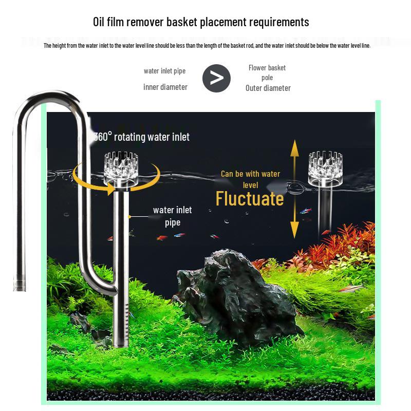 Acrylic Rotating Fish Tank Oil Film Remover with Cyclone Basket, Float Glass Inlet/Outlet, Water Grille - 16mm/20mm