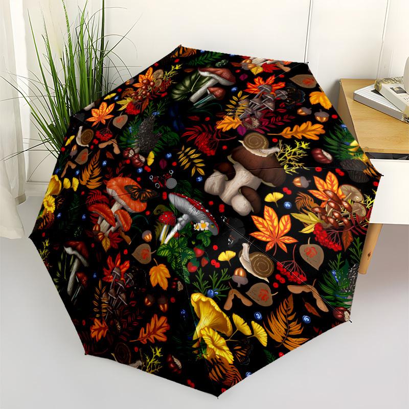 

Automatic Opening/Closing Mushroom Print Umbrella with 8-Rib Sturdy Frame - All-Season Portable Folding Compact Umbrella with (as the picture,Iron&8K)