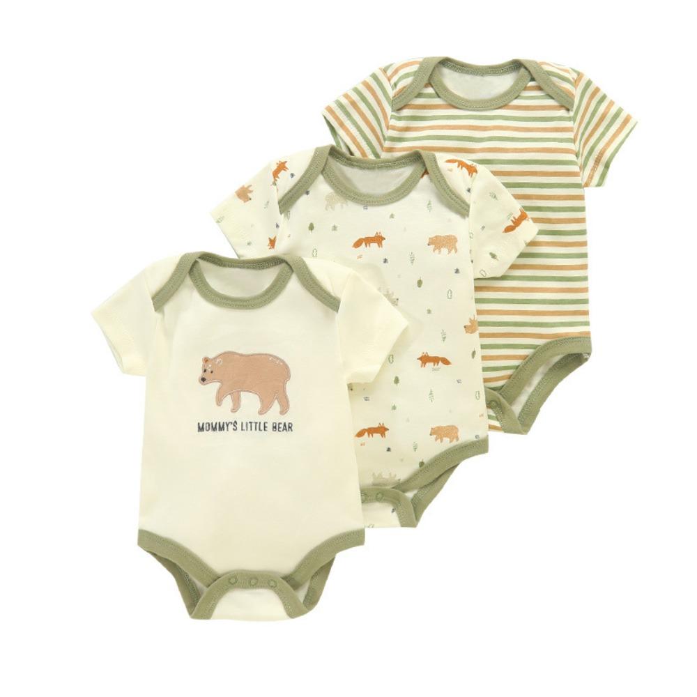 New Three-piece Baby Clothes Fart Clothes Short-sleeved Summer Printed Children's Clothing Baby One-piece Suit