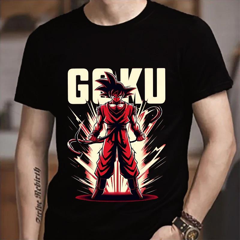 Camiseta Dragon Ball Goku Moda para Homem Adulto Roupas de Anime Unissex Gola Redonda Manga Curta Moda Preta Algodão Camiseta Top Presente