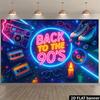 Dwuwymiarowy Płaski Baner - Tkanina Tła w Stylu Retro z Lat 90. - Neonowy Napis "BACK TO THE 90'S" + Dekoracja Taśmą