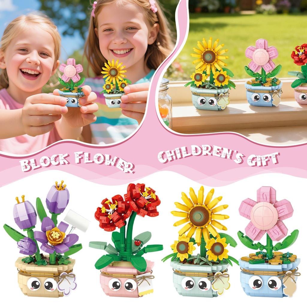 Diy Hand-assembled Flower Buildingblocks With Small Pieces, Everlasting Hand-held Flower Toys
