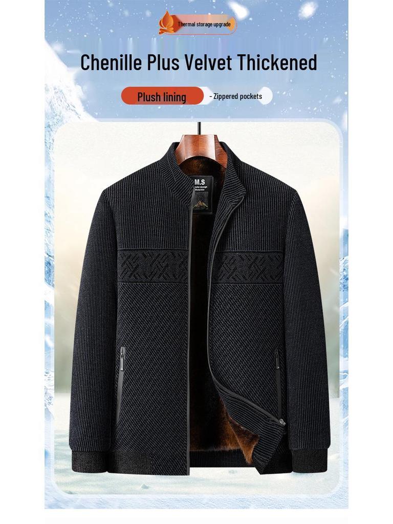 2025 Men's Plus Velvet Thickened Wool Coat - Autumn/Winter Style for Middle-aged and Elderly