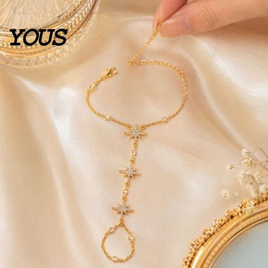 Long-lasting Shine Bracelet Eight-pointed Star Mitten Bracelet, Adjustable Chain Zinc Alloy Sexy Temperament Accessory Sparkling for