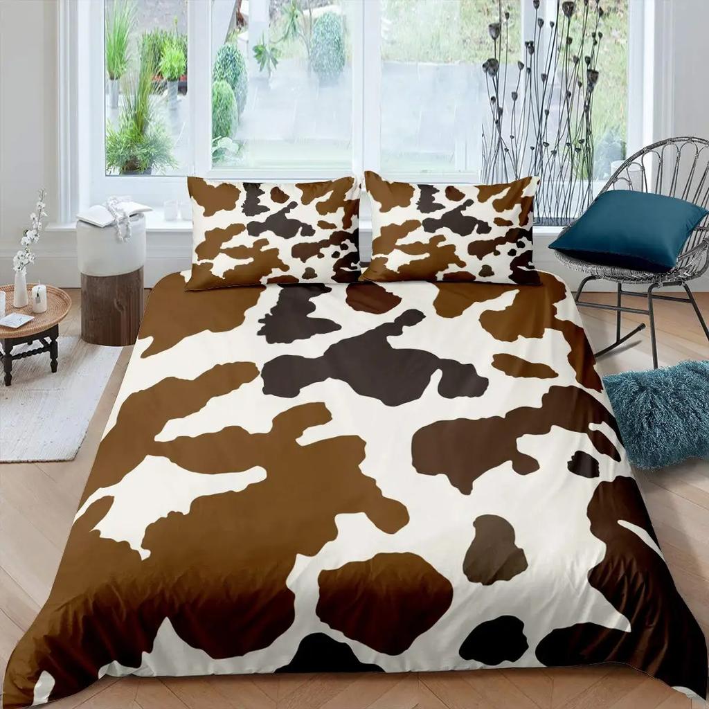 Cowhide Soft Duvet Cover Set,Brown Cow Leopard Print,Western Rustic Farmhouse Farm Animals Beding Sets Highlplus Cow Warm Comforter Cover