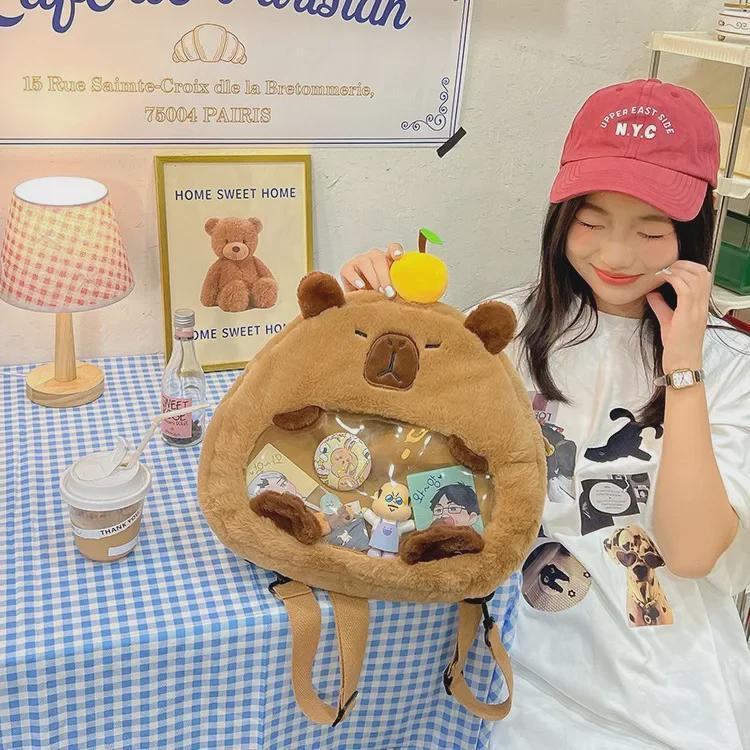Cute Capybara Cartoon Plush Backpack - Soft, Small, and Perfect for Light Travel