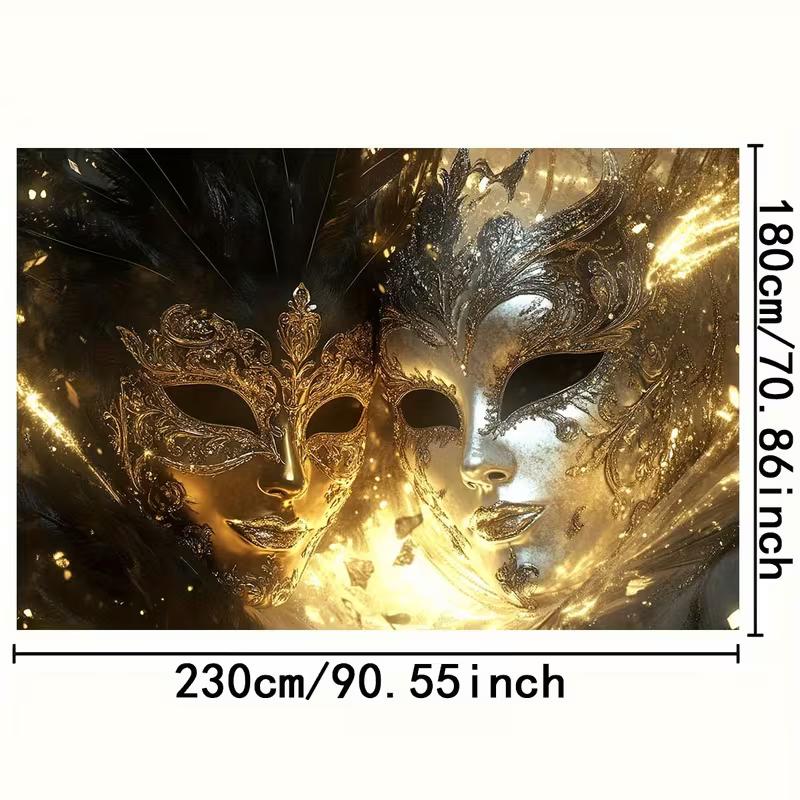 2D Venetian Mask Backdrop, Glitter Masquerade Ball Photography Background Decoration