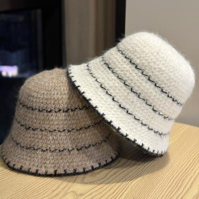 Fisherman Hat Women's New Style Versatile Color Matching Face Revealing Small Knitted Basin Hat Without Makeup Face Covering Bucket Hat Trendy