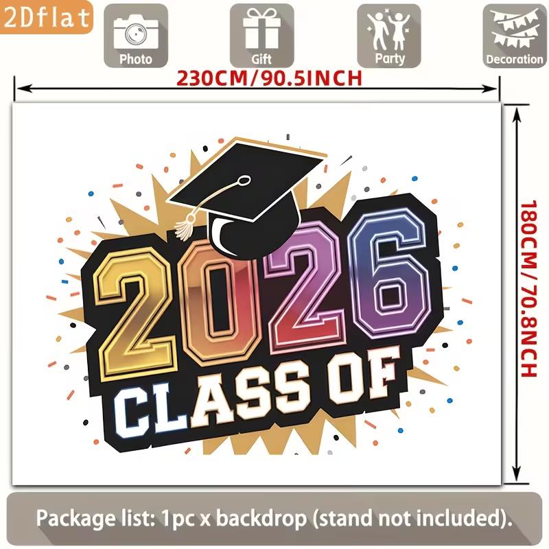 2026 Graduation Tapestry, Colorful Grad Cap and Confetti Design for Photo Booth and Grad Celebration