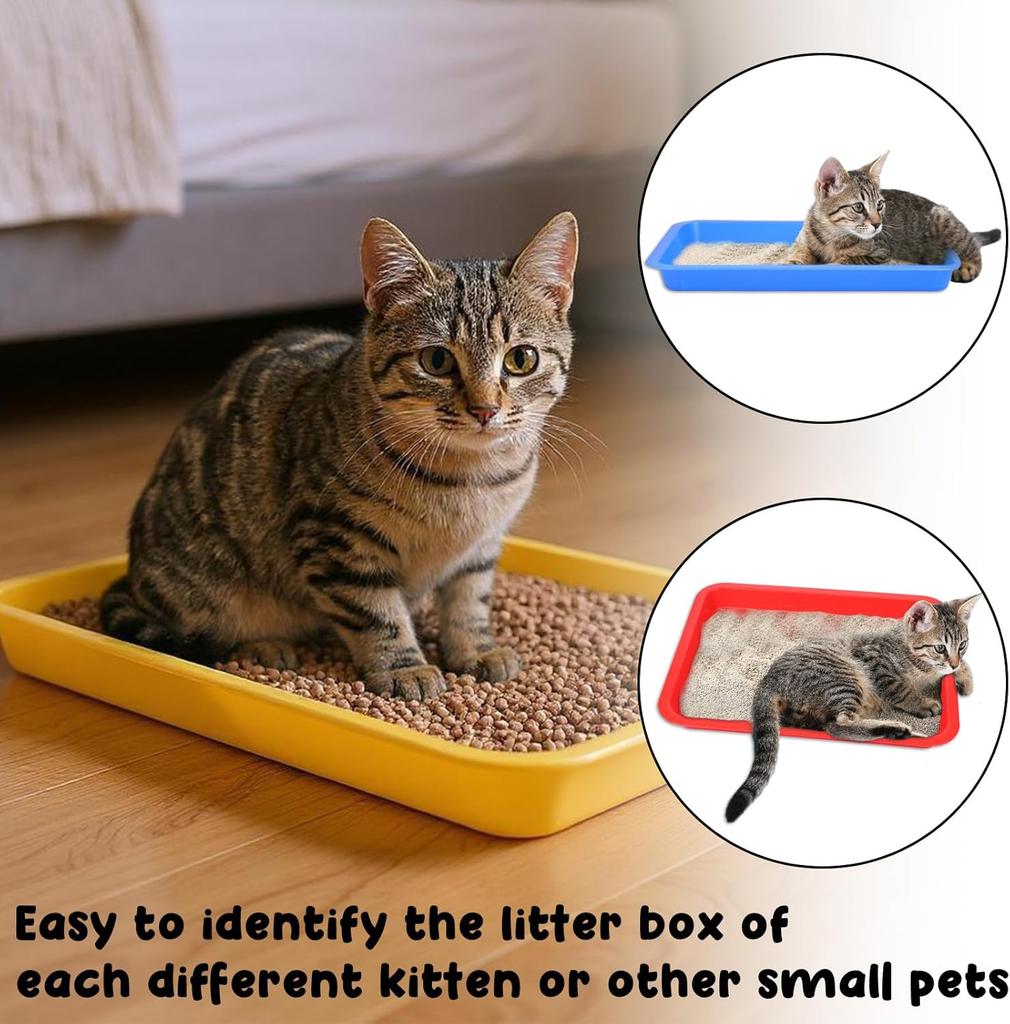 3 Pcs Low Entry Litter Box for Kittens & Bunnies, Waterproof Portable Travel Toilet, Easy to Clean, Red Blue Yellow