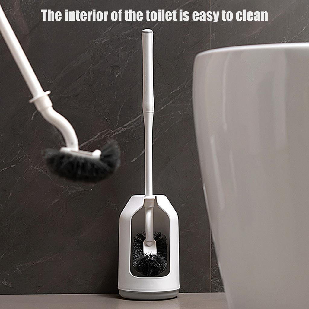 Compact Bathroom Brush and Holder Set for Deep Scrubbing In Tight Space Curved Design Toilet Bowl Scrubber Long Handle