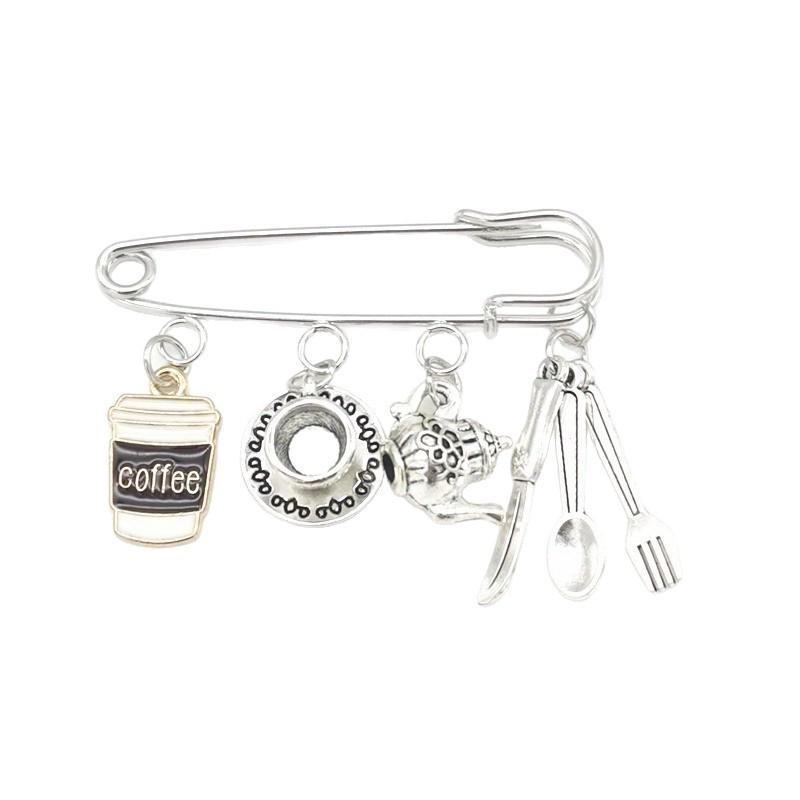 Coffee Shop Tableware Collection: Coffee Cup, Knife, Fork, Teapot, Coffee Pot, Brooch for Afternoon Tea Leisure Time