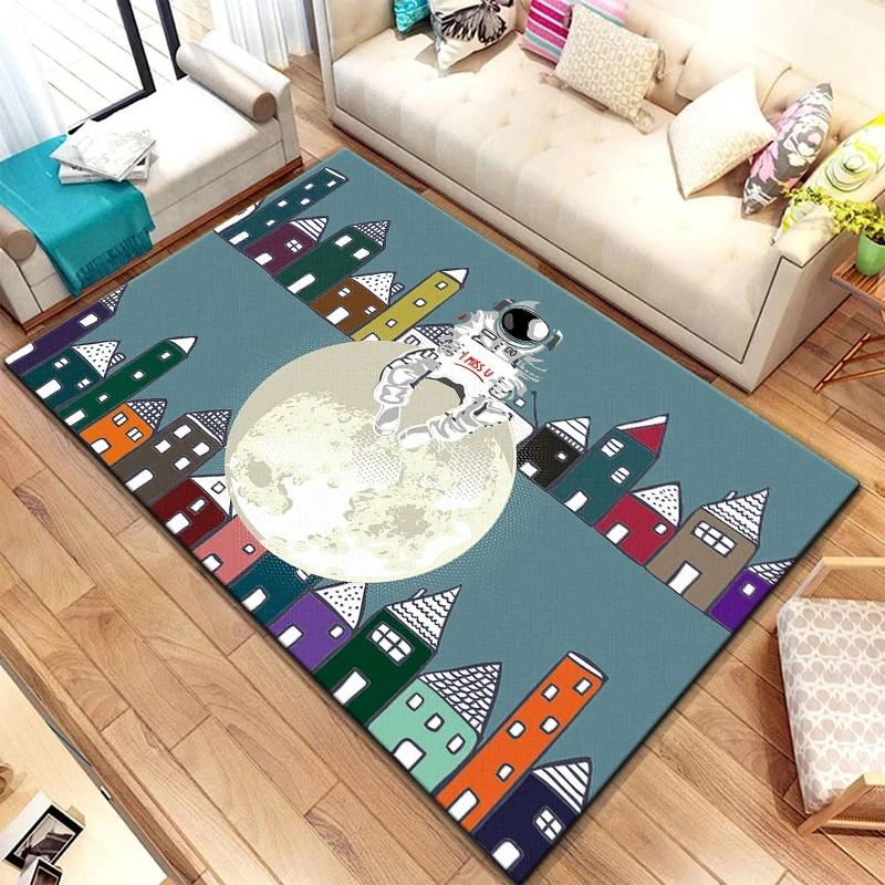 Astronaut Teppich Kinder Krabbelmatte Fußmatte Wohnzimmer Bereichsteppich Spielbereich Badezimmer Bodenmatte Bereichsteppich Yoga Wohnzimmer