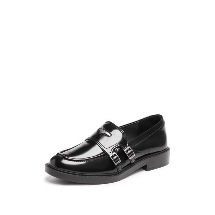 British Style Women'S Leather Shoes Spring Autumn New Thick Bottom Heightening Black Genuine Leather Flat Heels Mary Janes