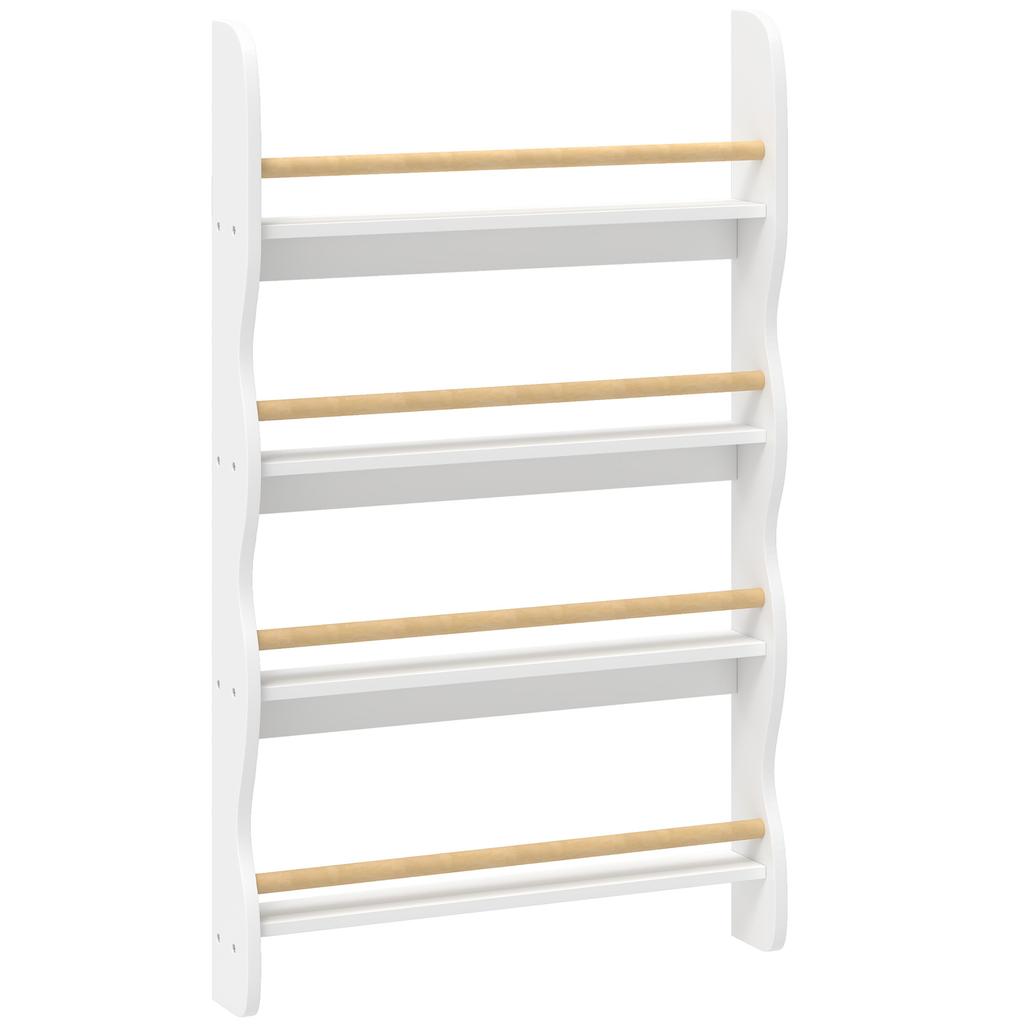 Children's Wall-Mounted Bookcase, 4-Tier, White