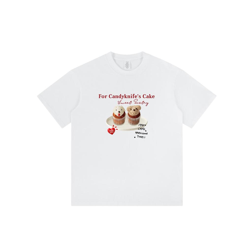 Korean Style Summer Cake Print Girlish Creamy Short Sleeve T-Shirt - Loose Round Neck Couple Outfit