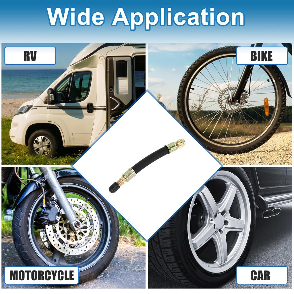 A ABSOPRO Tire Valve Stem Air Inflation Adapter Durable 120mm Long Tire Valve Extension Rubber Black