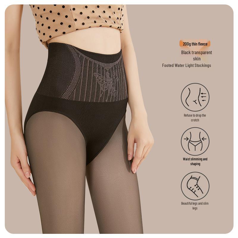 Women's High Waist Nude Feel Sheer Black Leggings with Velvet-Lined Tights