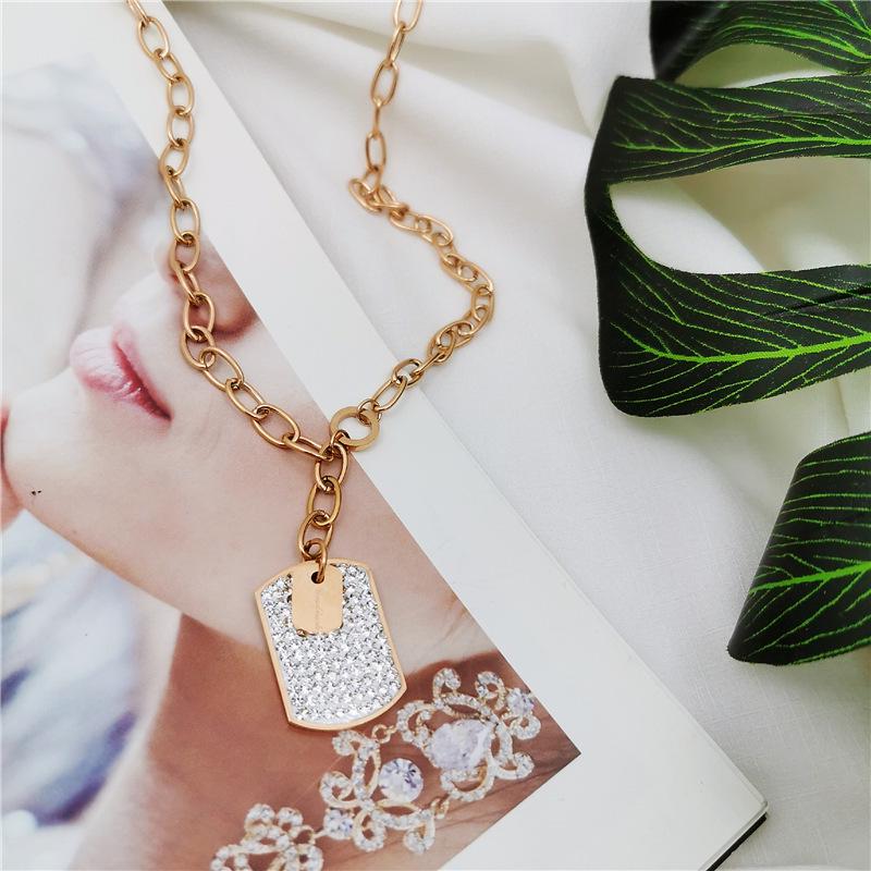 Rose Gold-Plated Titanium Steel Square Pendant Necklace for Women