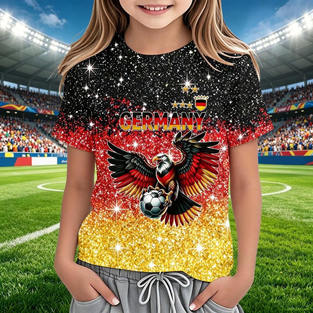 Kids Crew Neck Short Sleeve Soccer Fan Shirt World Cup Supporter Tee Lightweight Breathable Comfortable Fit Youth Top