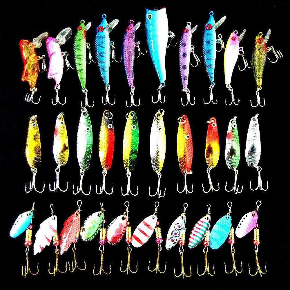 Zmart Lure Set of 30 (3g, 7g): Minnows, Poppers, Spinners, Spoons, Metal Lures - Mixed Style - Fishing Tackle - Hard Lures - Artificial Bait - Pesca