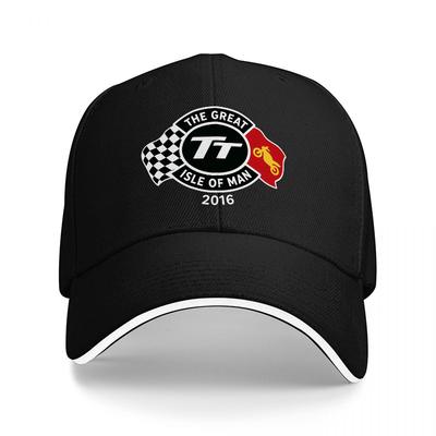 Gorra de Béisbol Negra Unisex TT Isle of con Logo de Carreras, Diseño de Bandera a Cuadros y Ribete Blanco para Aficionados al Automovilismo