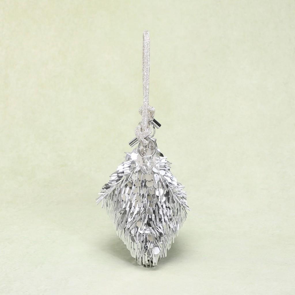 Pvc Silver Clutch Bag With Sequin Design For Evening Parties