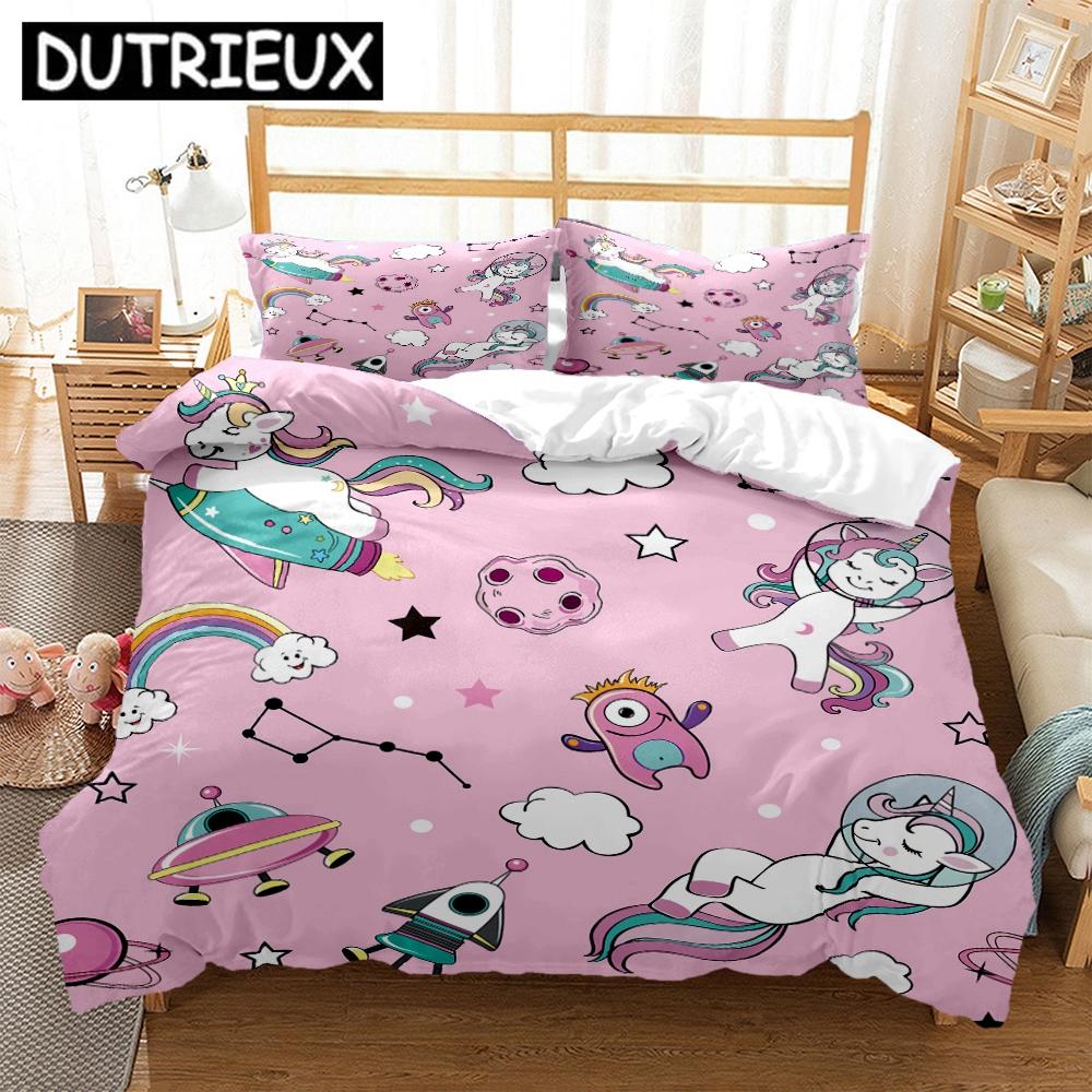 King/Double Size Hd Print Space Animals - Themed Bedding Set With Duvet Covers And Pillowcases For Children'S Beds