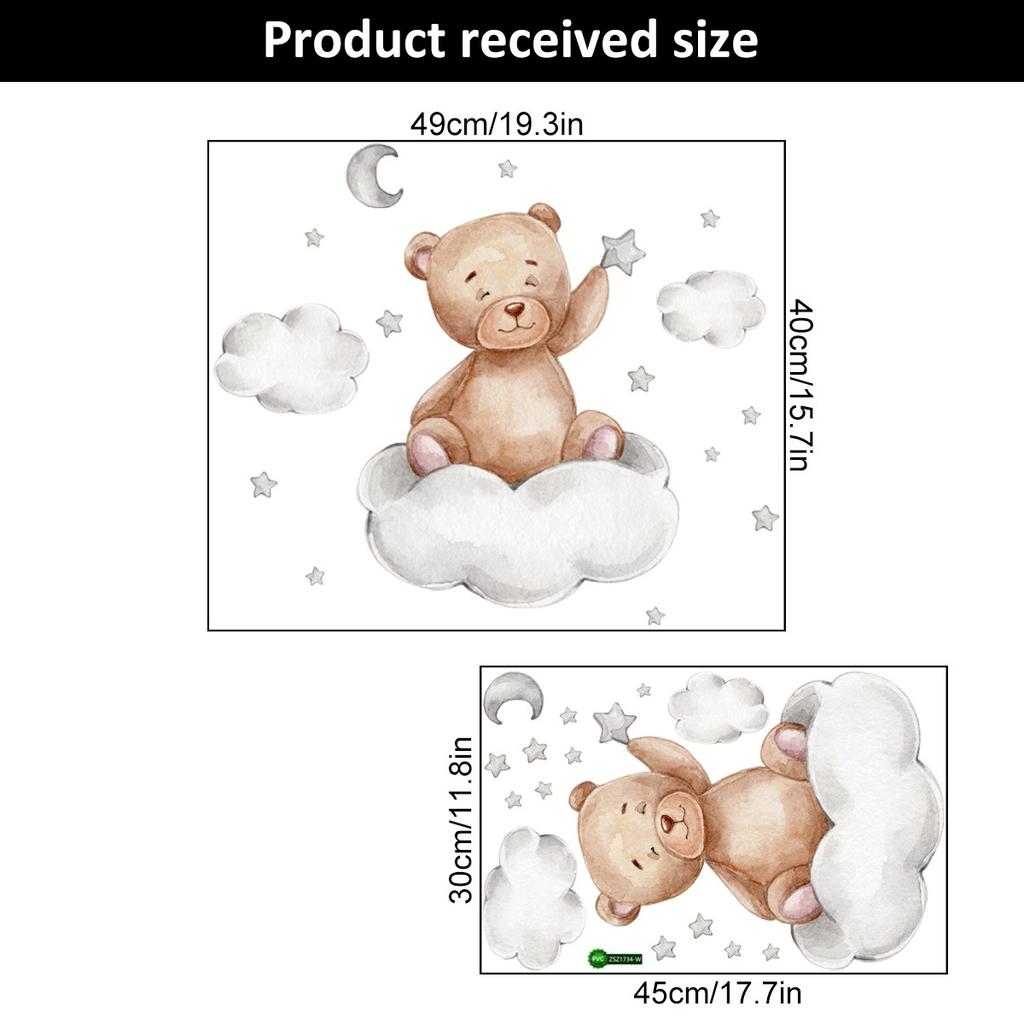 2/1Pcs Wall Stickers Wall Art Decor Cartoon Bear Moon and Stars Color Self Adhesive Stickers for Kids Room Baby Room Wall Decals