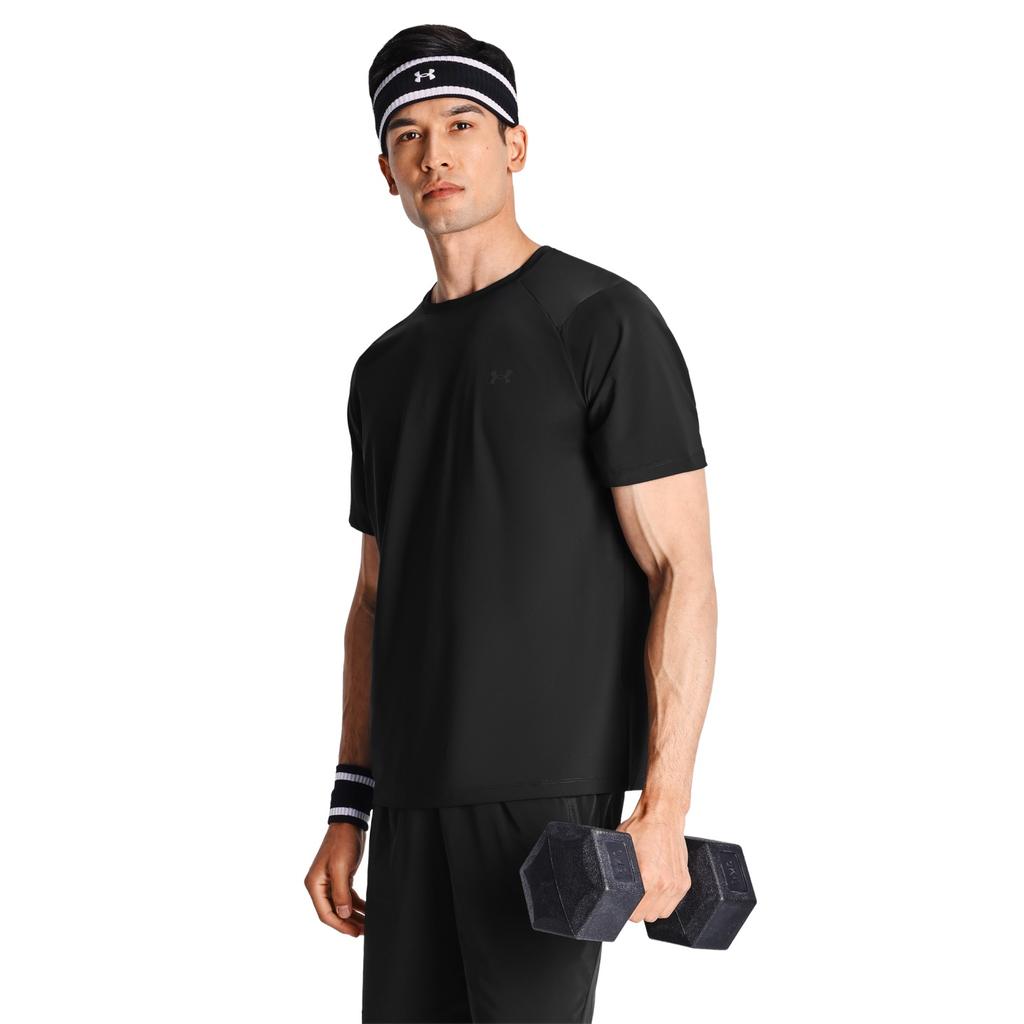 Under Armour Outdoor Knitted Training Breathable Solid Color Simple Versatile Fitness Short Sleeve T-Shirt Men tops Black 6014376-001