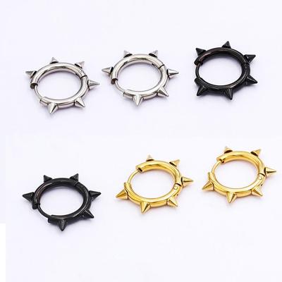 Punk Titanium Steel Spike Rivet Coil Earrings - Trendy Round Wire Clip-Ons