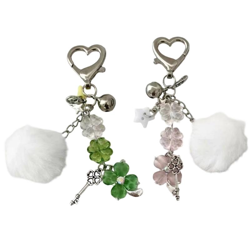 Vintage Four Leaf Grass Charm Keychain With Millennial Star Design Beaded Retro Accessory For Phone Bag Gift