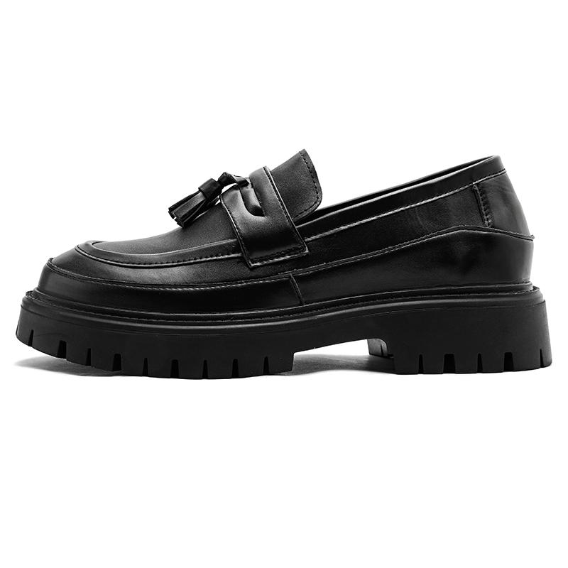 2026 Function Men's Platform Loafers - Black White Tassel Casual Shoes with 3-5CM Height Increase Sole for Business & Daily Wear