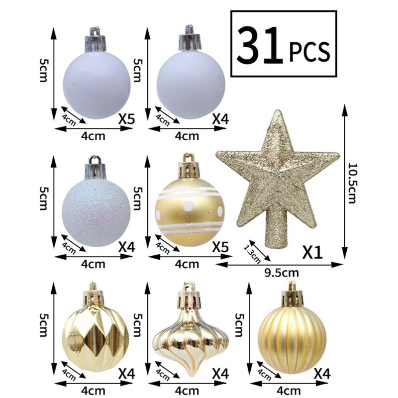 31Pcs Christmas Baubles Ornament Shatterproof Decorative Baubles For Christmas Tree Wedding Winter Festival Celebration