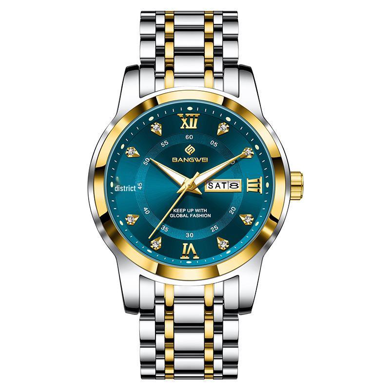 Men's Large Dial Quartz Watch with Dual Calendar & Luminous Hands