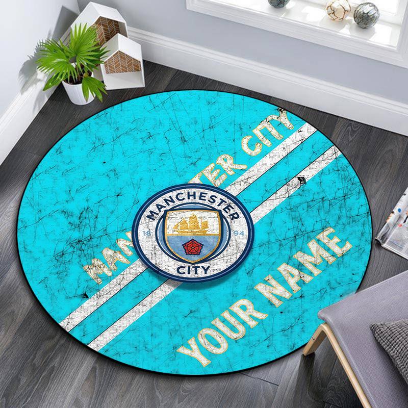 Custom Name MCFC Round Area Rug,Carpet Rug for Living Room Bedroom Sofa Playroom Decor,Non-slip Floor Mat
