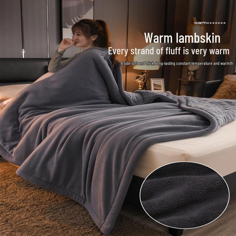 Coral Fleece Blanket Thick Three-Layer Coral Fleece Winter Blanket with Flannel and Lamb's Wool, Single Double Size