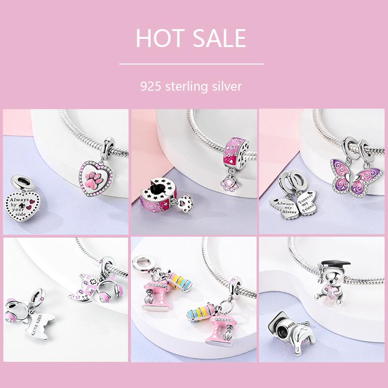 Pink Purple Series Charms Copper Murano Glass Butterfly Animal Paw Print Clasp Charm Beads Fit Original Bracelet Diy Jewelry