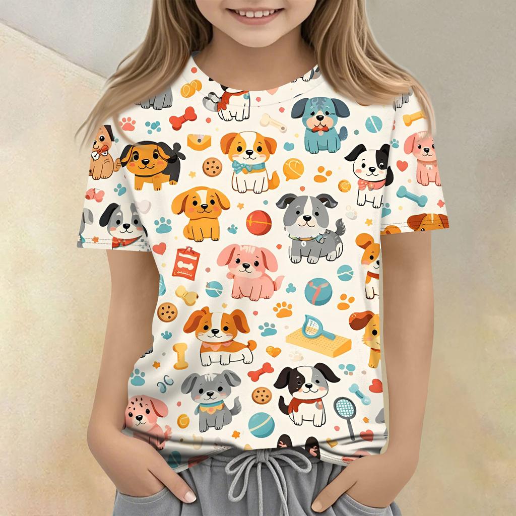 Children's Printed Round Neck Short Sleeved Casual T-shirt