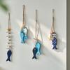 Wooden Fish Coastal Wall Ornament Nautical Theme Sea Fish Wall Art with Hemp Rope Vintage Lake House Hanging Sculpture for Home Living Room